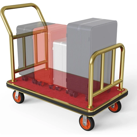 gold hotel luggage cart with baffle guardrail.webp
