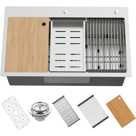 single bowl sink built in ledge topmount workstation.webp